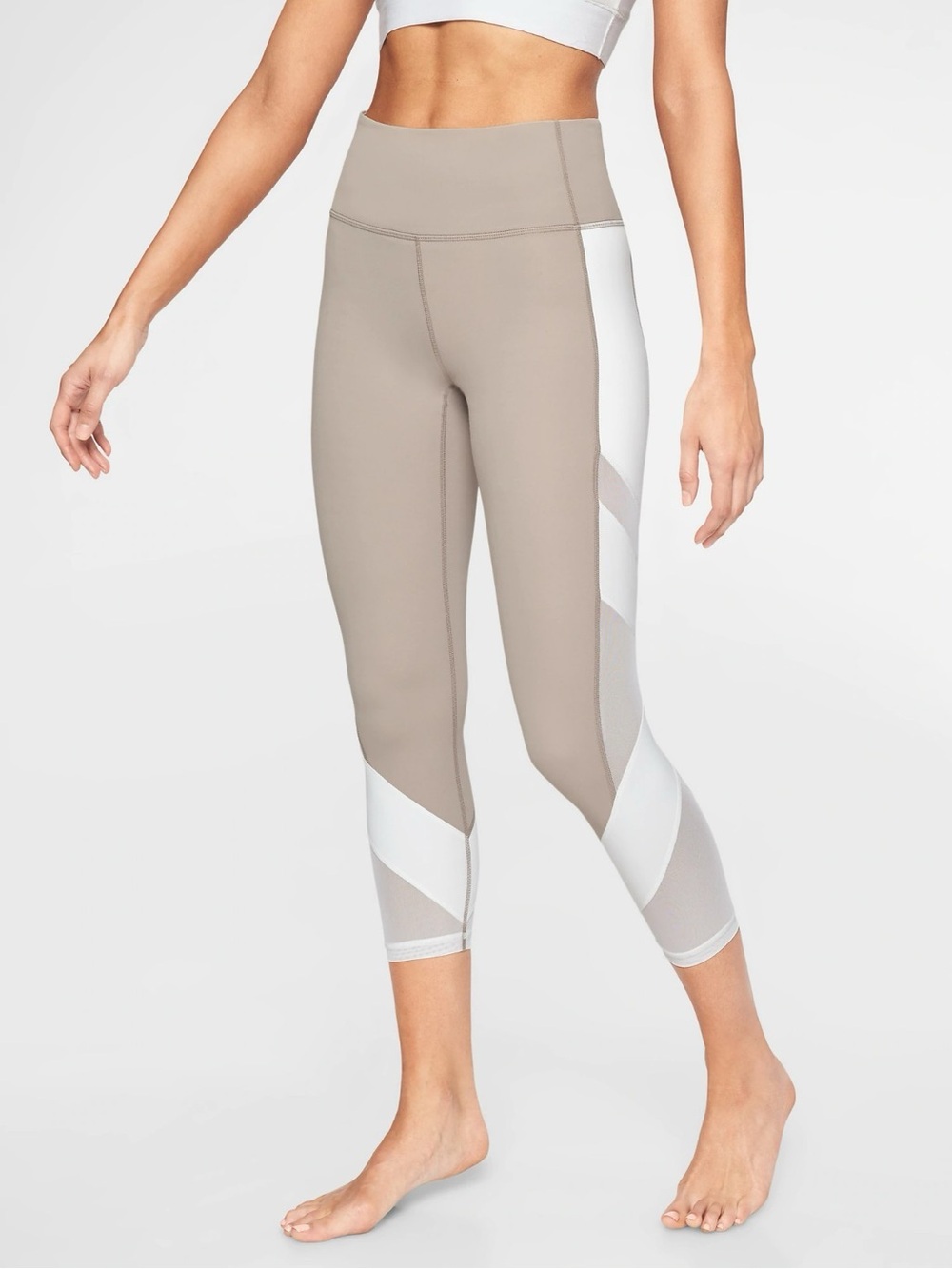 Athleta Exhale Capri Leggings Size XS Tan & White Mesh Ventilation